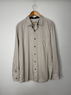 Tasso Elba Men’s Long-Sleeve Button Down Shirt - Light Taupe Pinstripe XL